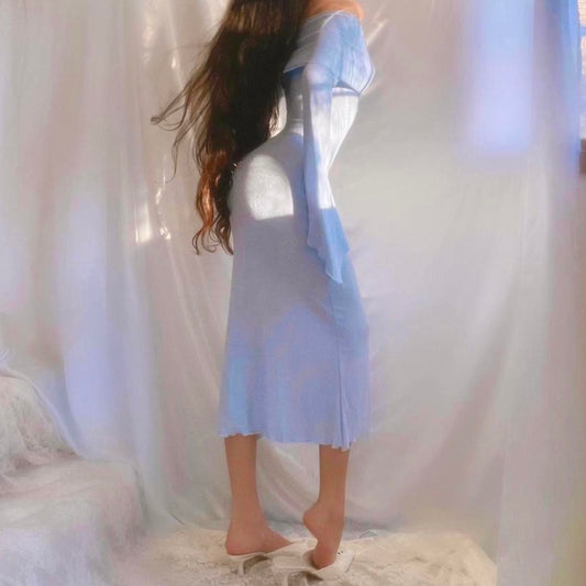 Aphrodite's Angel Baby Blue Off the Shoulder Mermaid Midi Dress