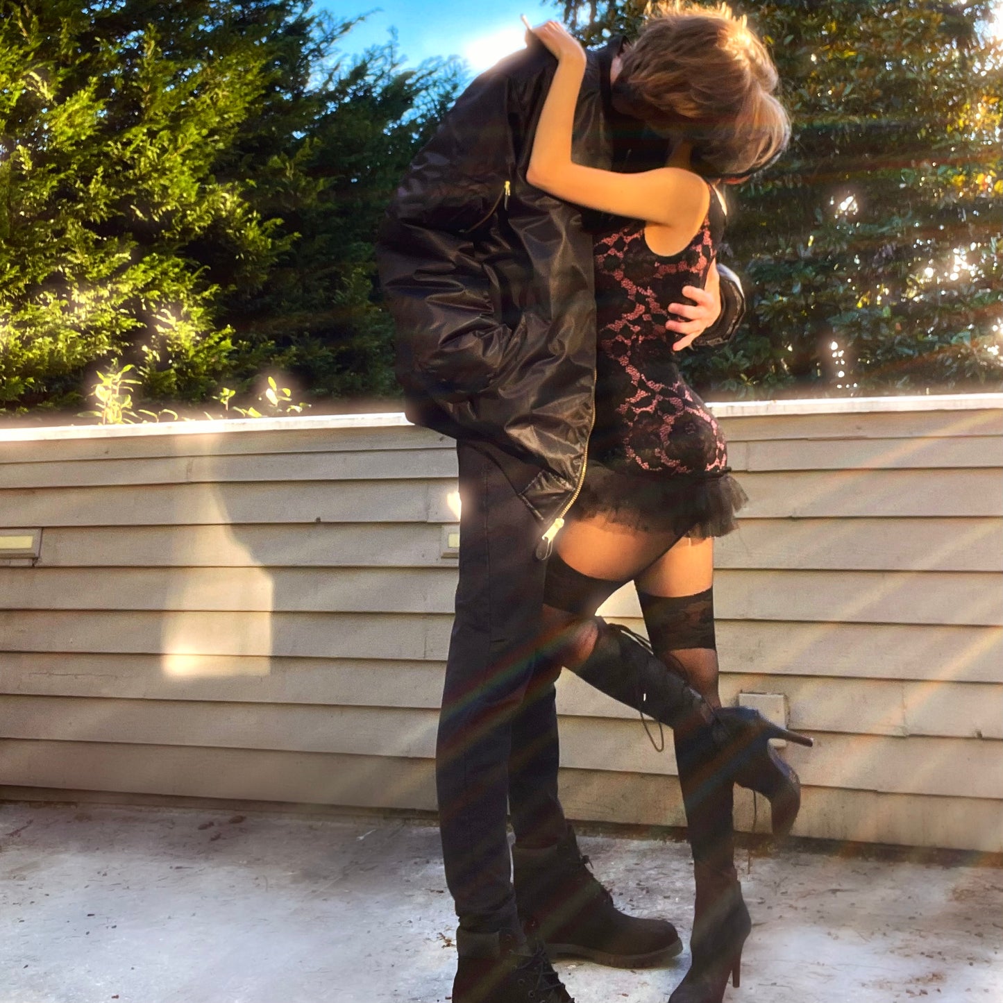 Rosette Noir - Black/Pink Bateau Neck Ruffle Mini Dress