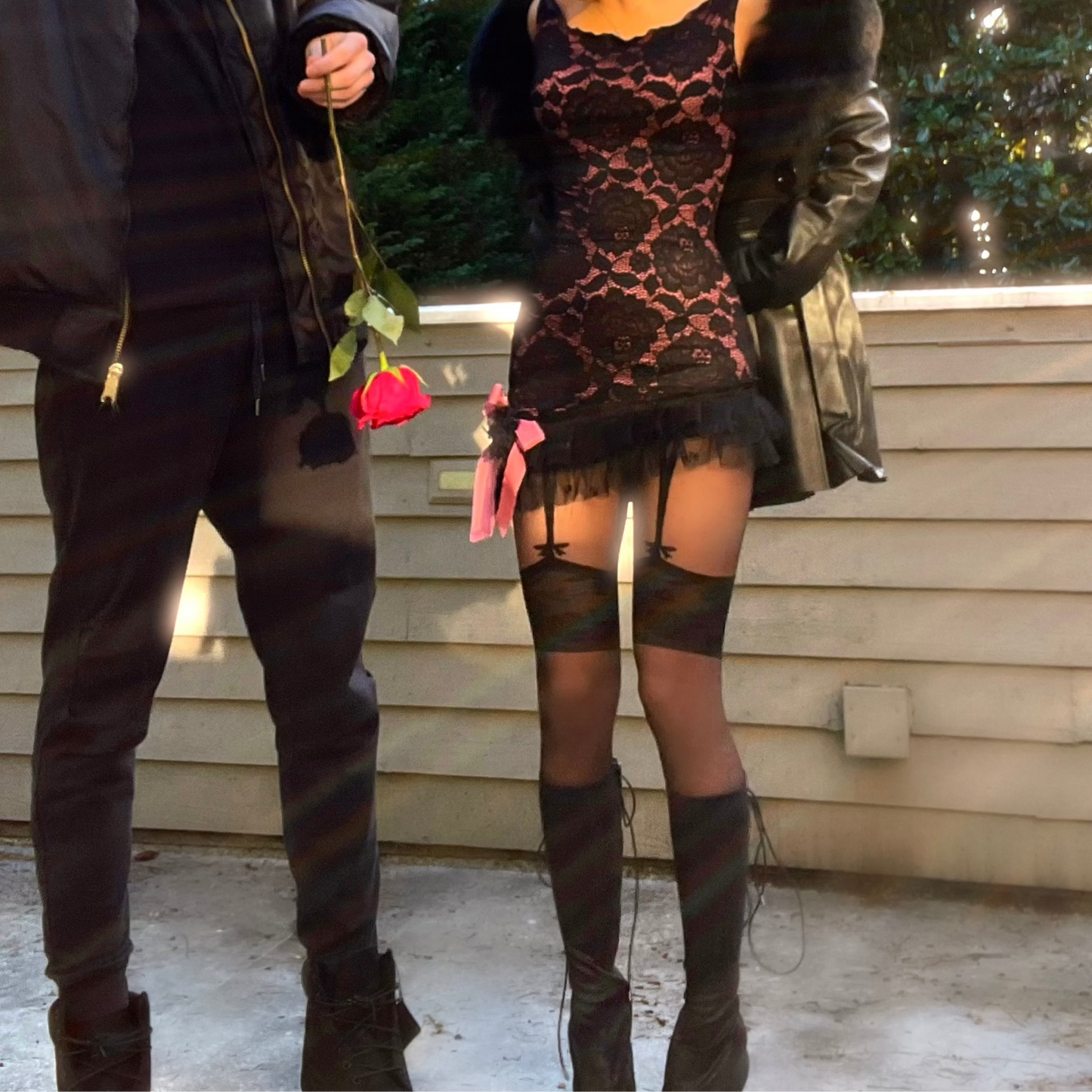 Rosette Noir - Black/Pink Bateau Neck Ruffle Mini Dress