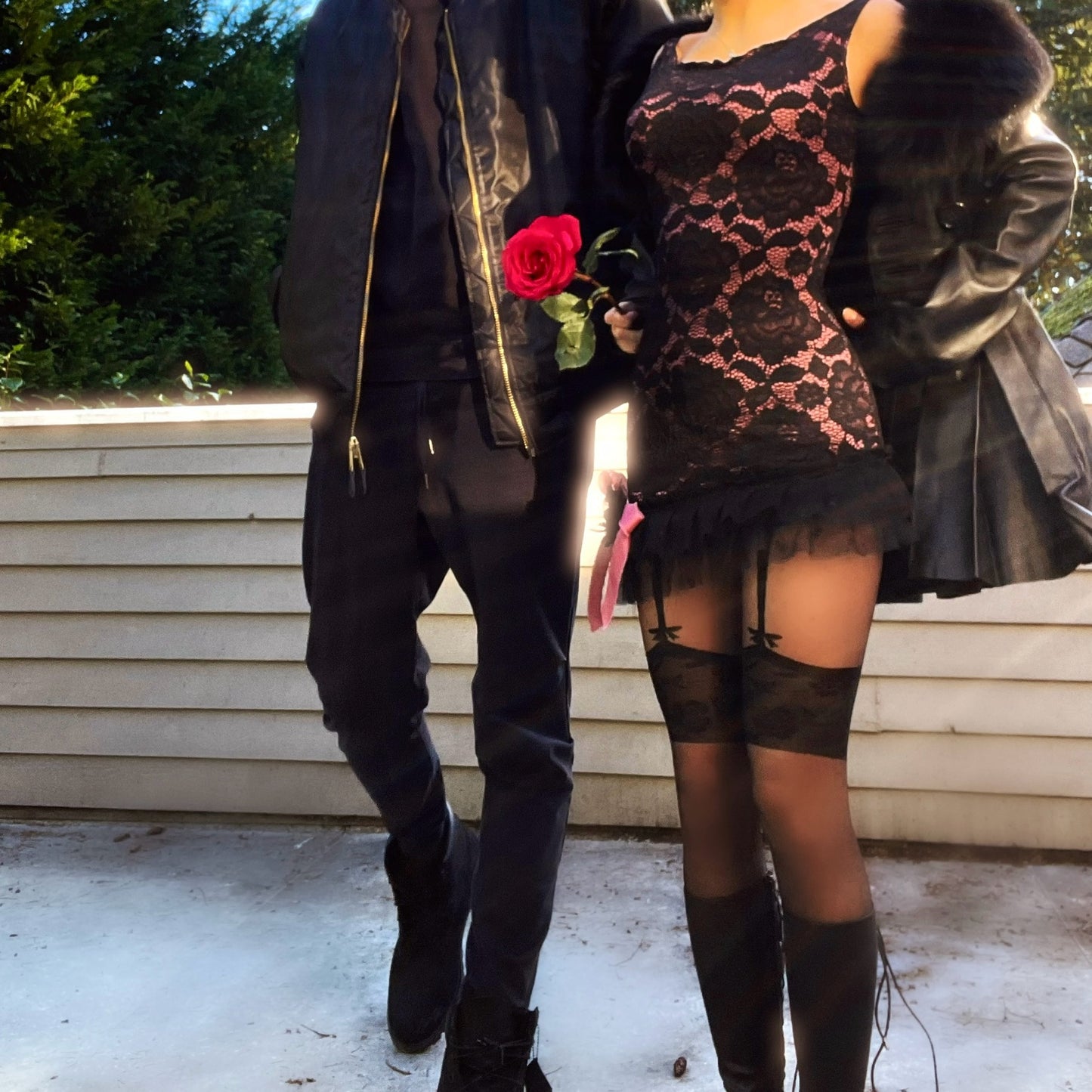 Rosette Noir - Black/Pink Bateau Neck Ruffle Mini Dress