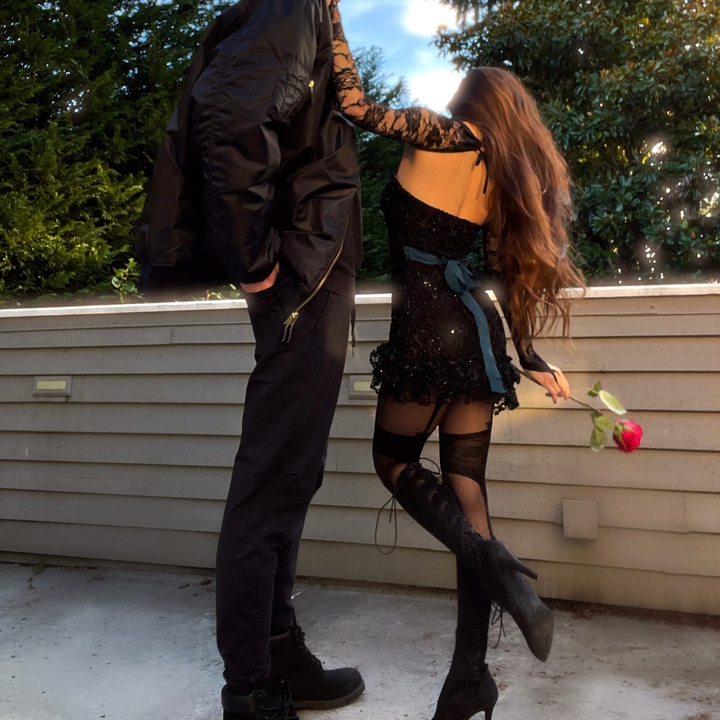 Obsidian Kiss - Black Sparkly Lace Ruffle Mini Dress