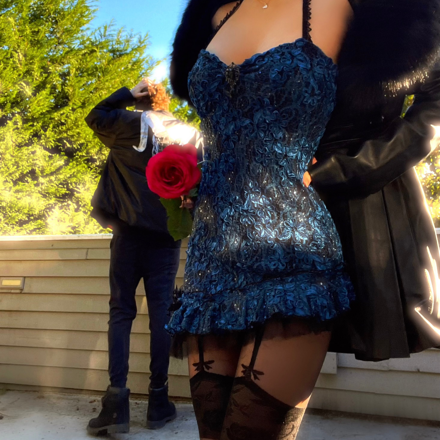 Persephone's Fairy - Blue Sparkly Lace Ruffle Mini Dress