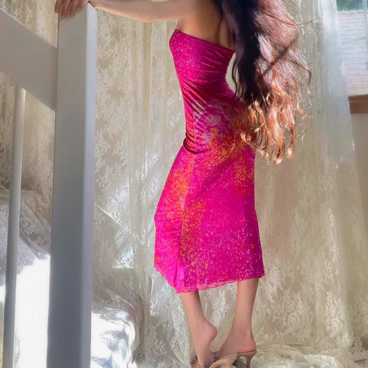 Magenta Floral Print Mermaid Midi Dress