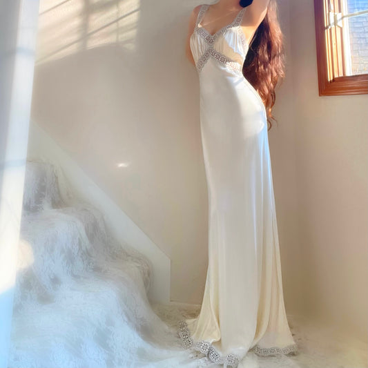 1930s antique ivory/pale yellow bias cut honeymoon bridal lingerie gown