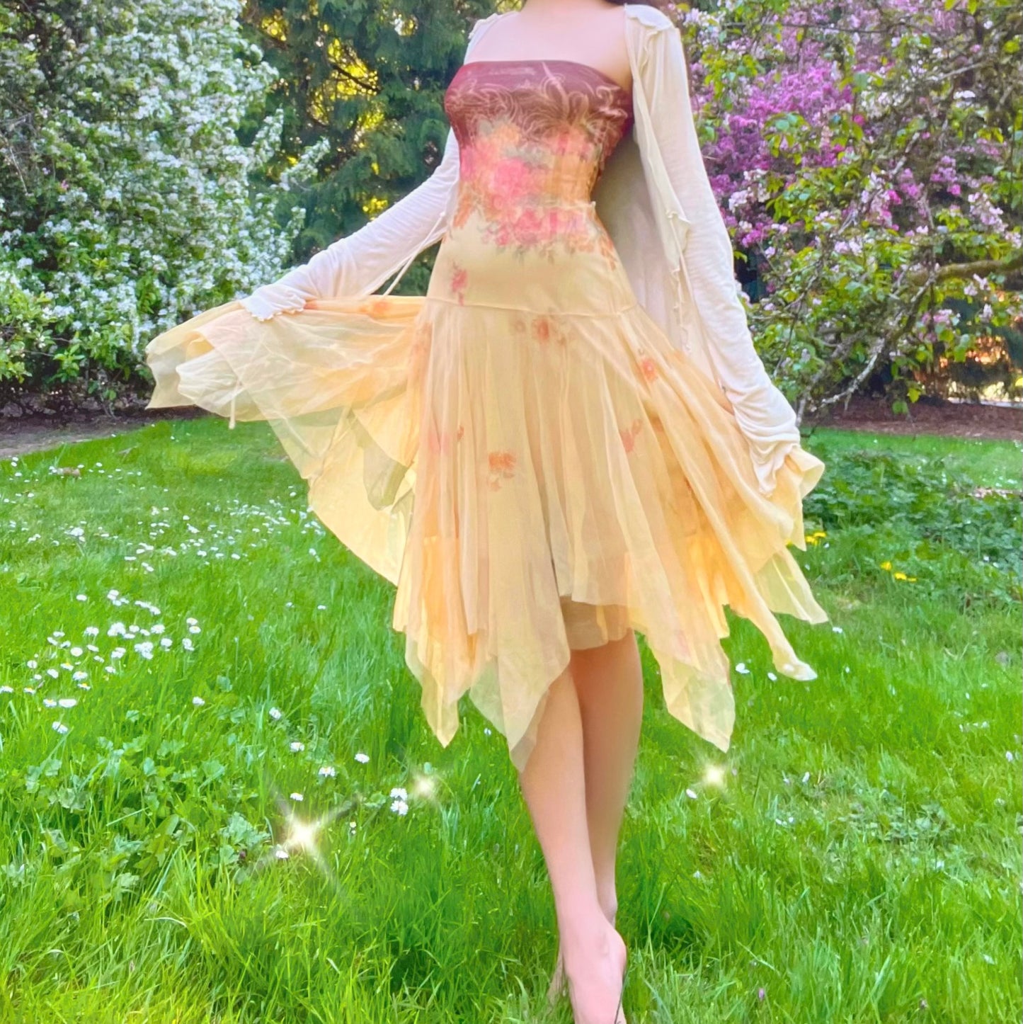 Vintage 90's Forever Floral Strapless Fairy Dress