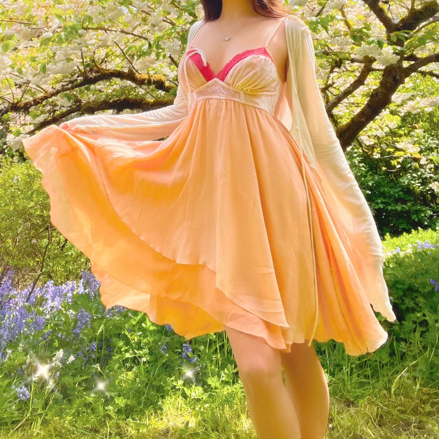 Vintage Bebe Peach Silk Flowy Fairy Dress