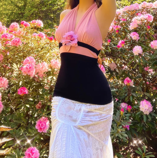 Vintage 90's Arden B Pink & Black Flower Halter Tank