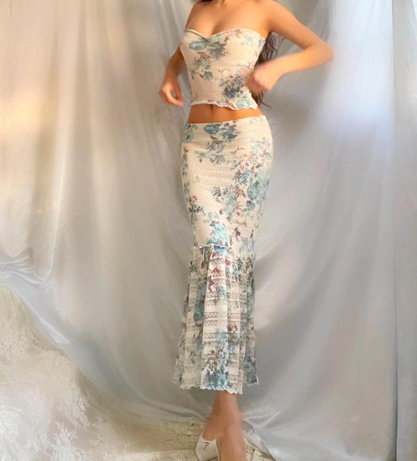 Baby Blue & White Floral Matching Set