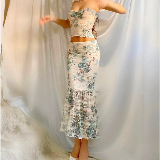 Baby Blue & White Floral Matching Set