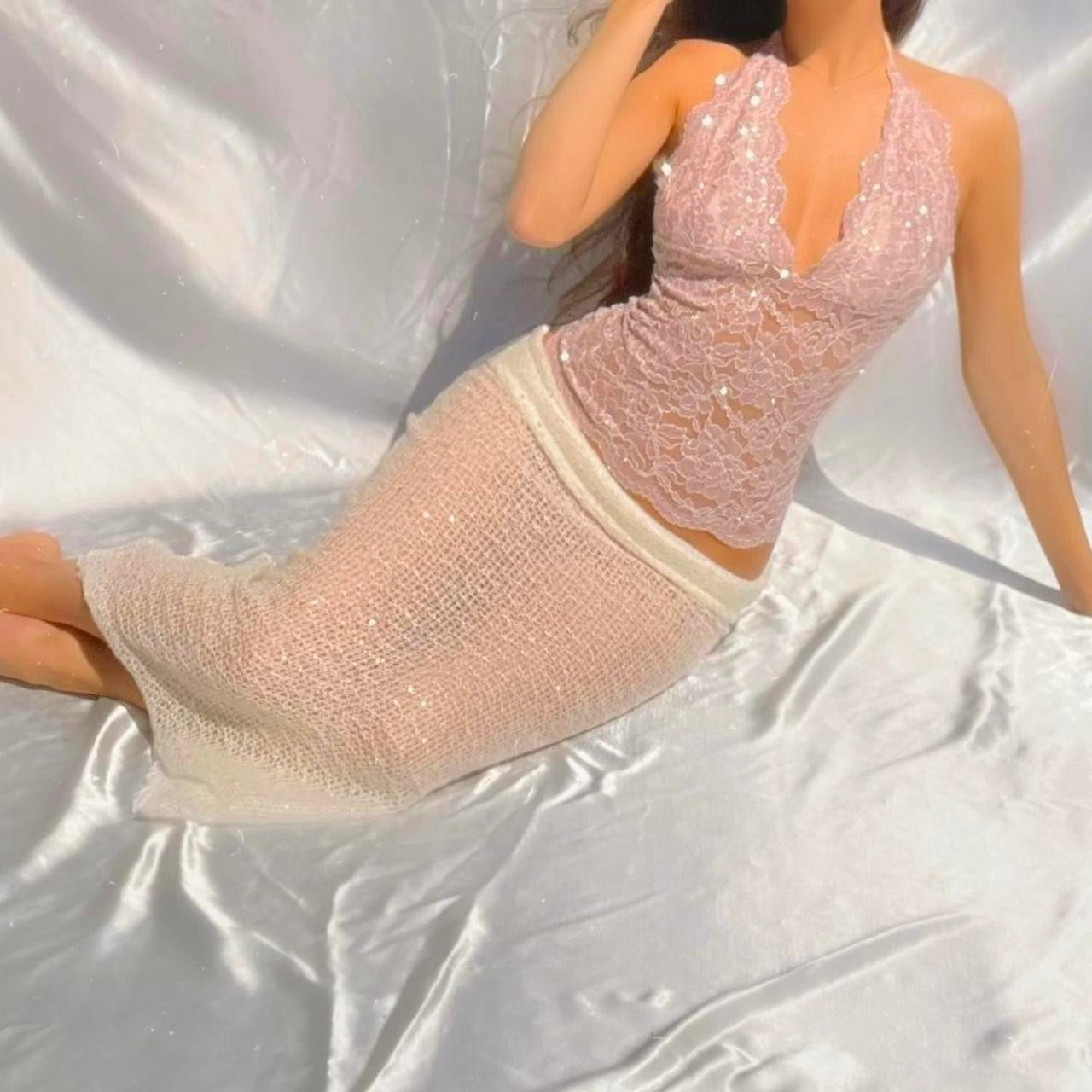 Lilac/Mauve Sparkly Lace Mermaid Halter Top