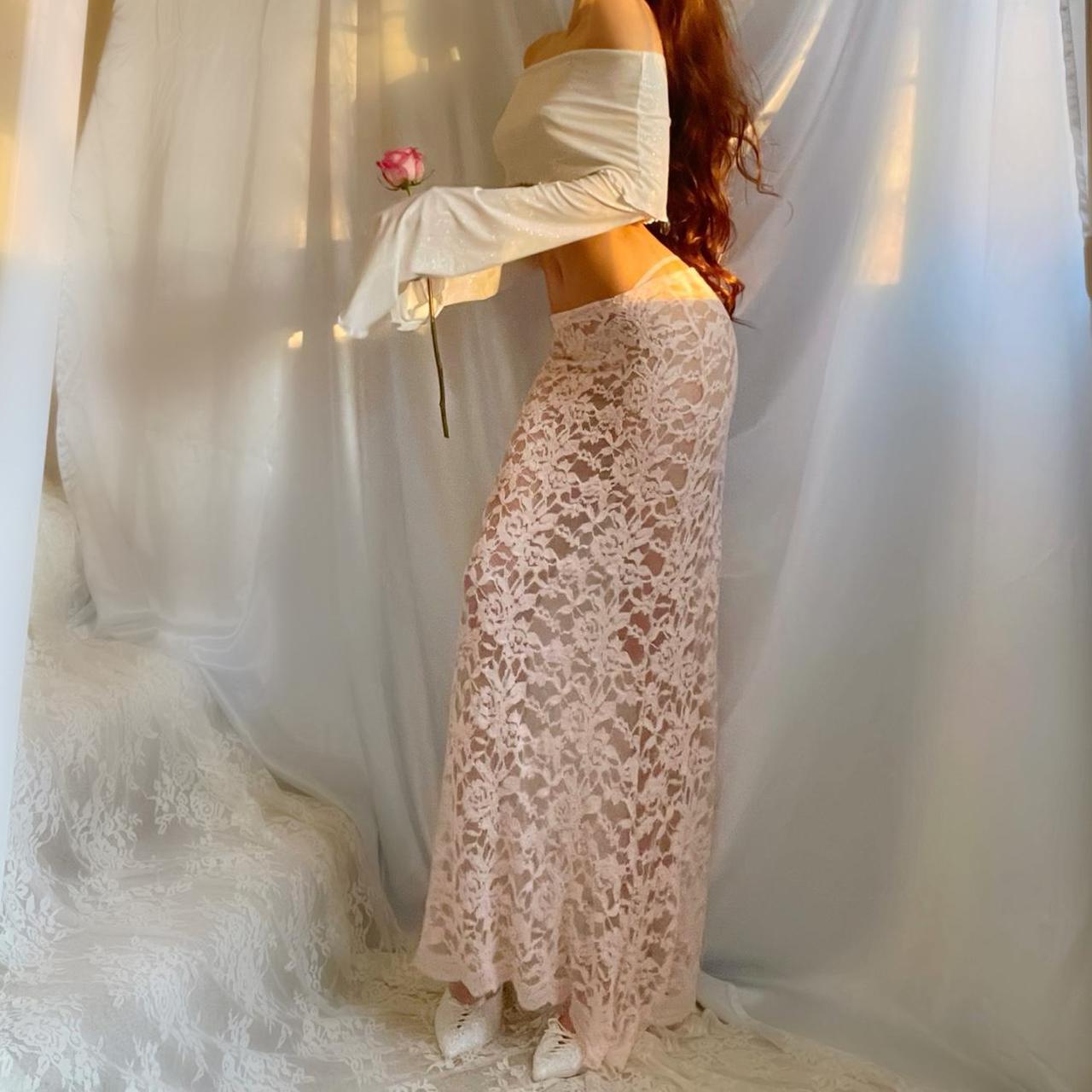 Baby Pink Lace See Through Mermaid Maxi Skirt