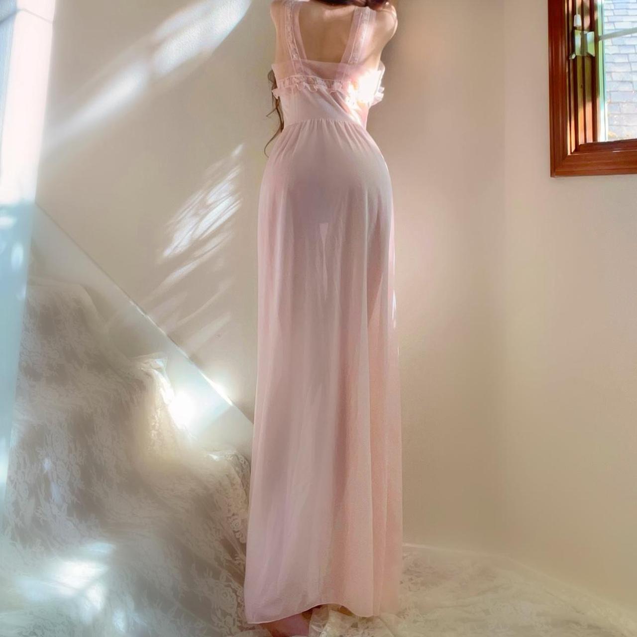 1940s baby pink ballerina princess ruffled nylon lingerie maxi dress