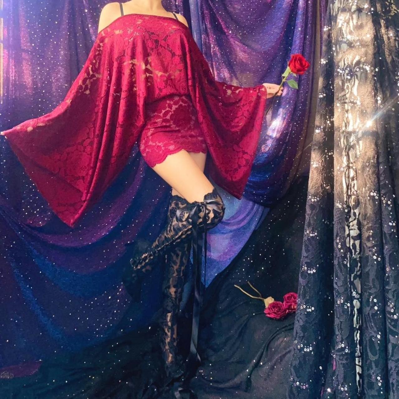 Burgundy/Maroon Lace Draped Batwing Mini Dress