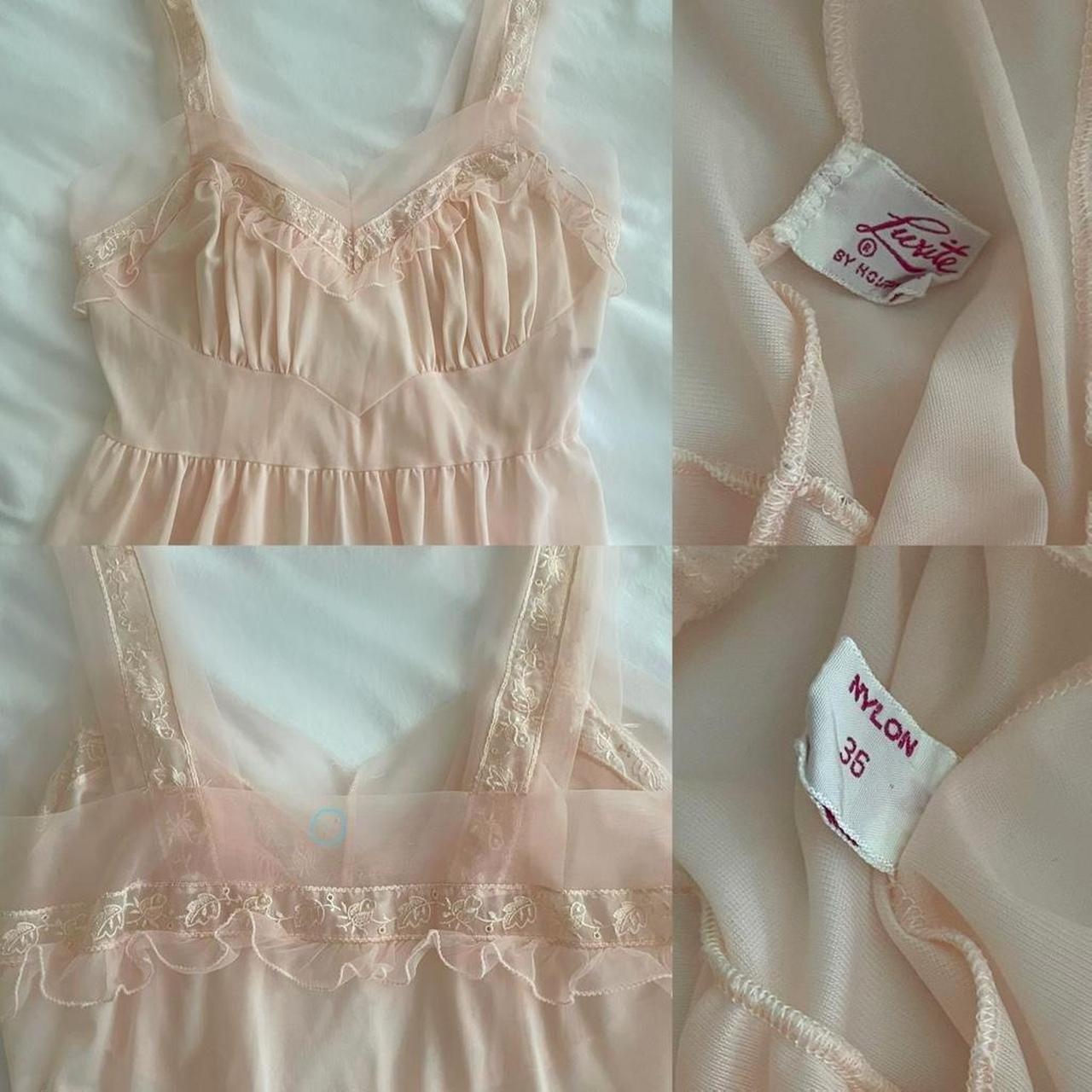 1940s vintage baby pink ruffled nylon ballerina lingerie maxi dress