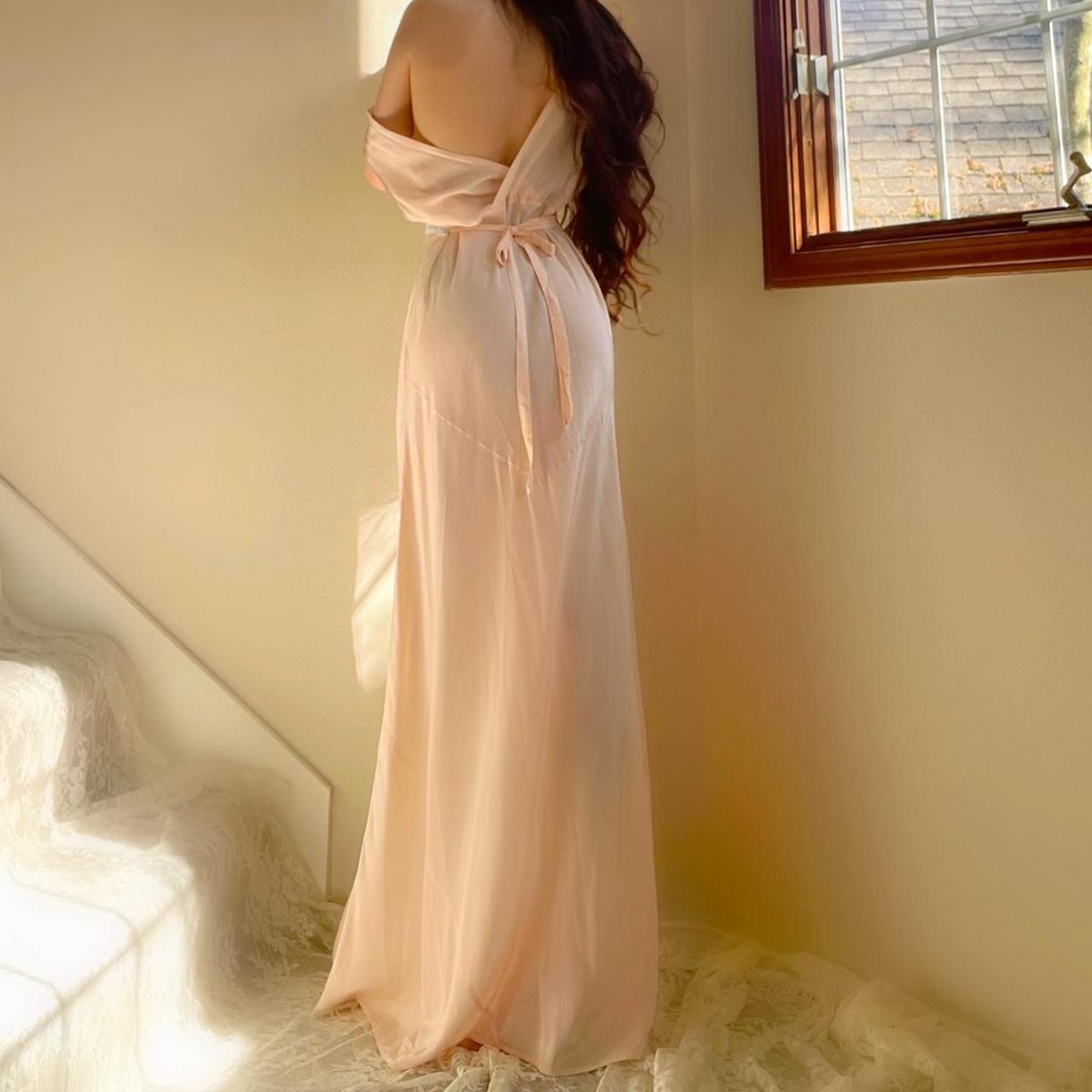 1940s pale pink/baby blue trim bias cut lingerie gown