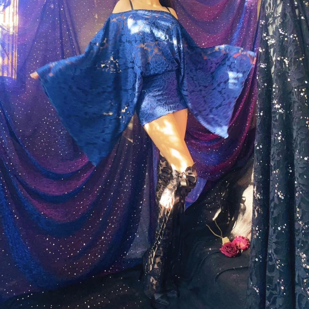 Deep Blue Lace Draped Batwing Mini Dress