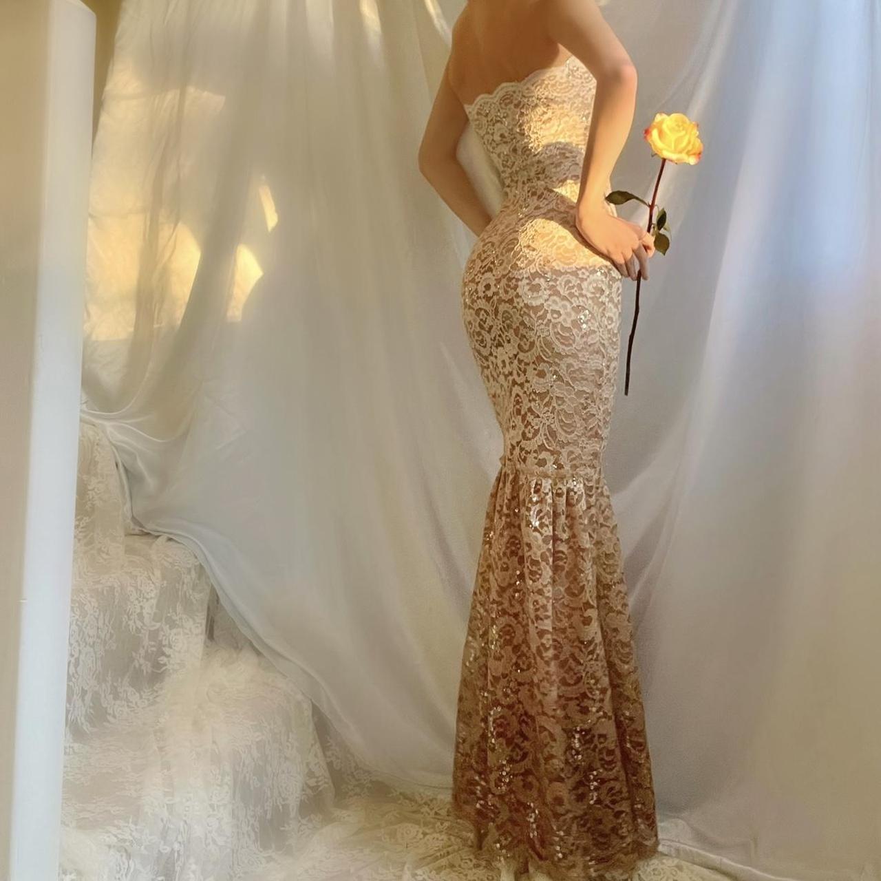 Golden Elysium Ombré Sparkly Lace Mermaid Dress