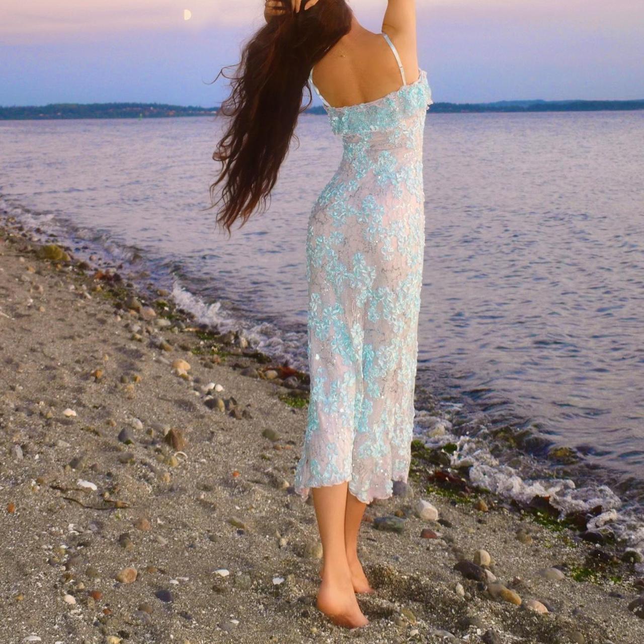 Siren Pastel Princess Baby Blue/Pink Lace Ruffled Mermaid Midi Dress