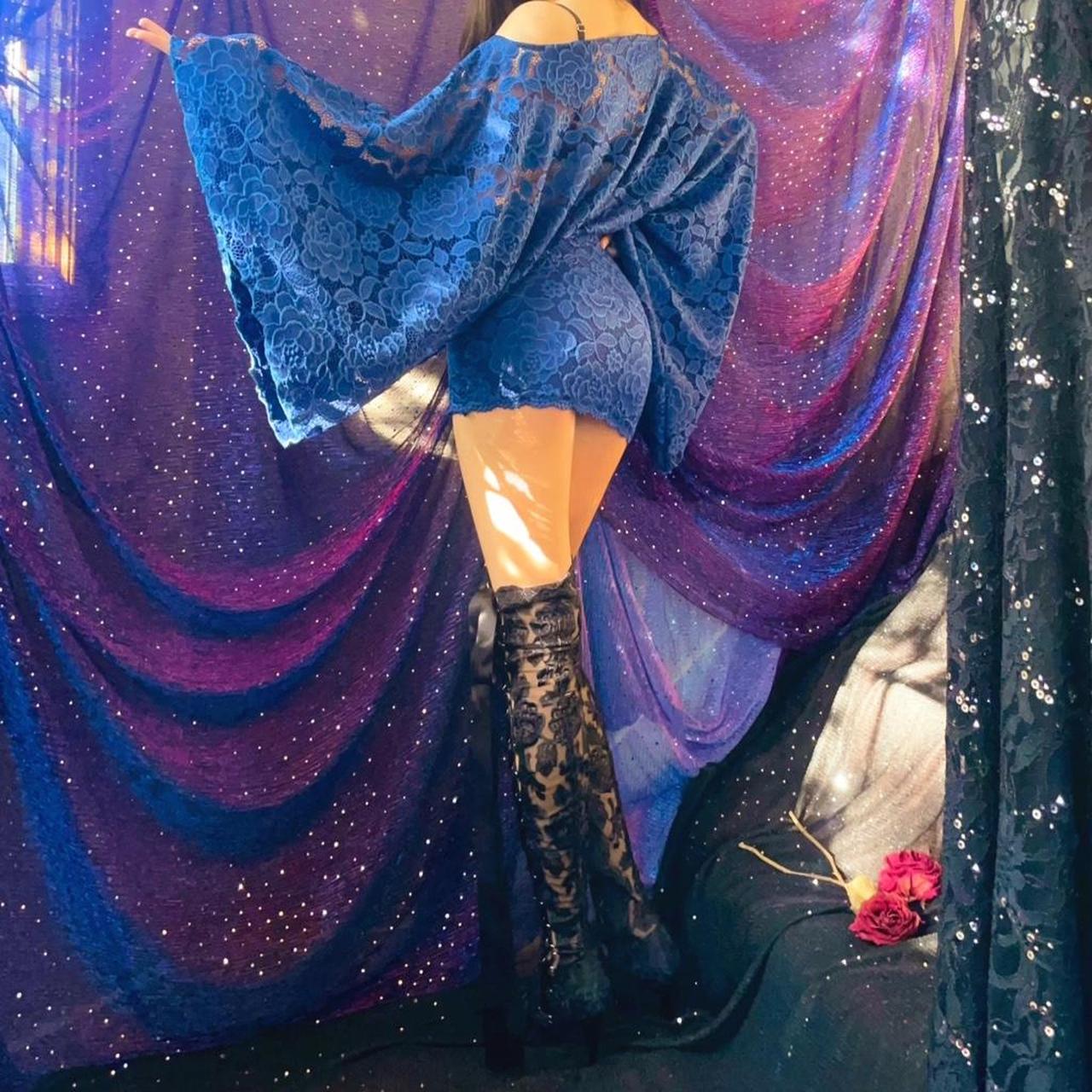 Deep Blue Lace Draped Batwing Mini Dress