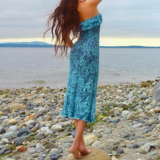 Baby Blue/Navy Sparkly Lace Mermaid Midi Dress