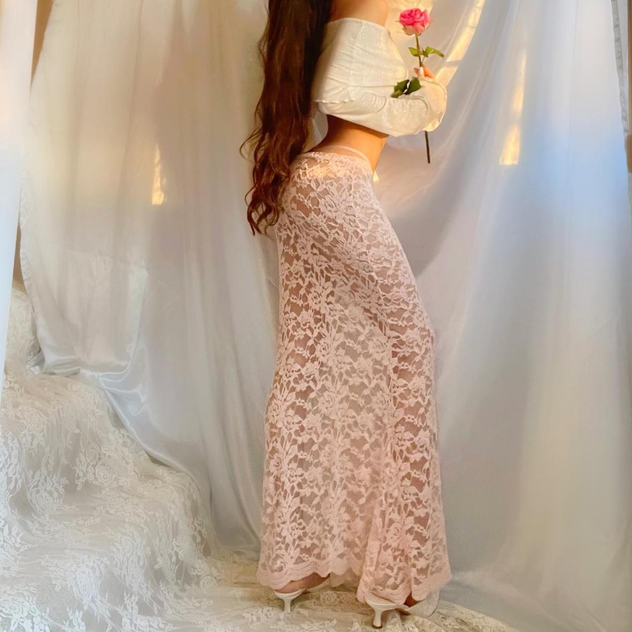 Baby Pink Lace See Through Mermaid Maxi Skirt