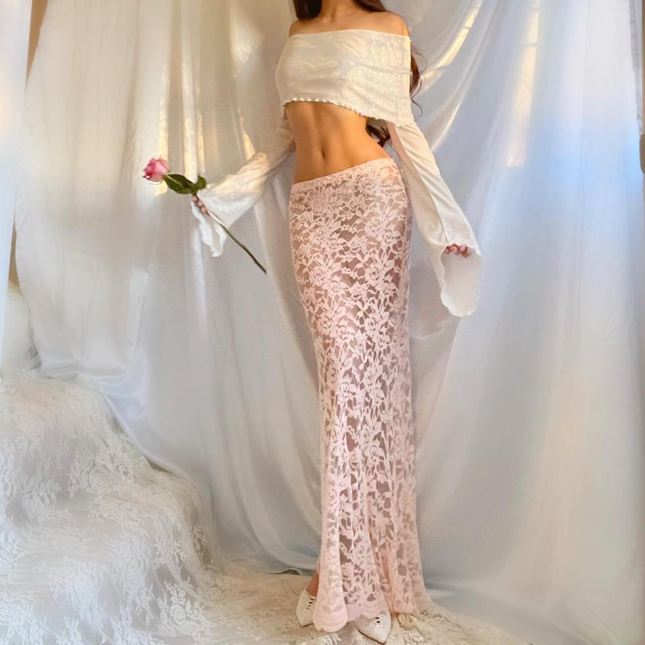 Baby Pink Lace See Through Mermaid Maxi Skirt