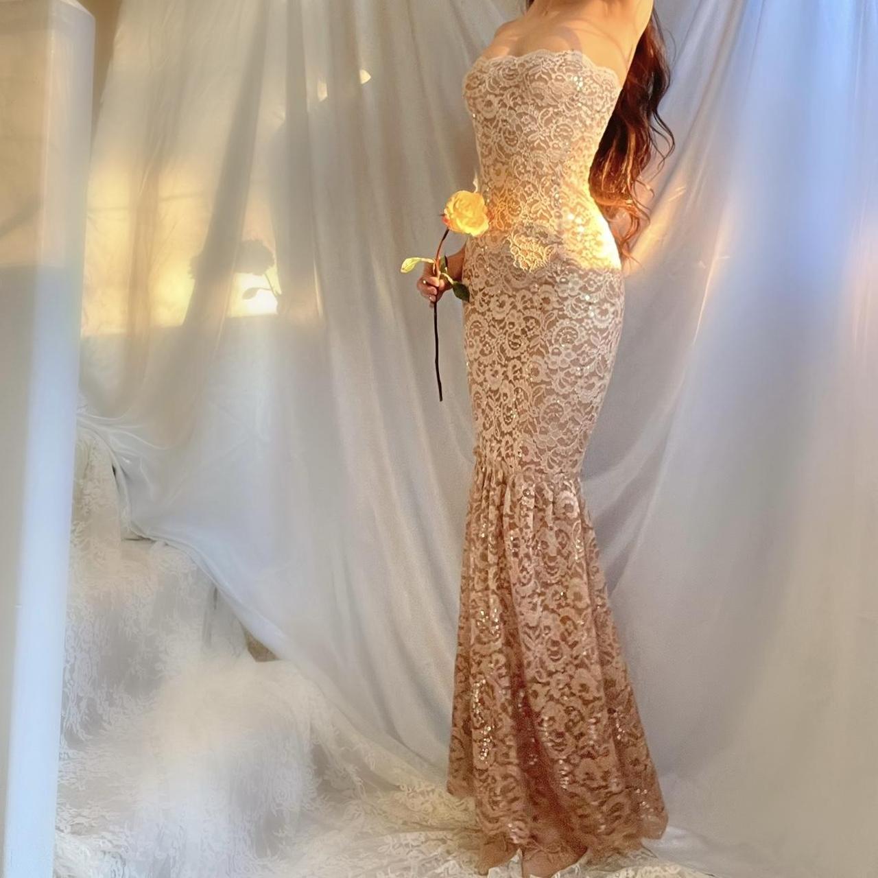Golden Elysium Ombré Sparkly Lace Mermaid Dress