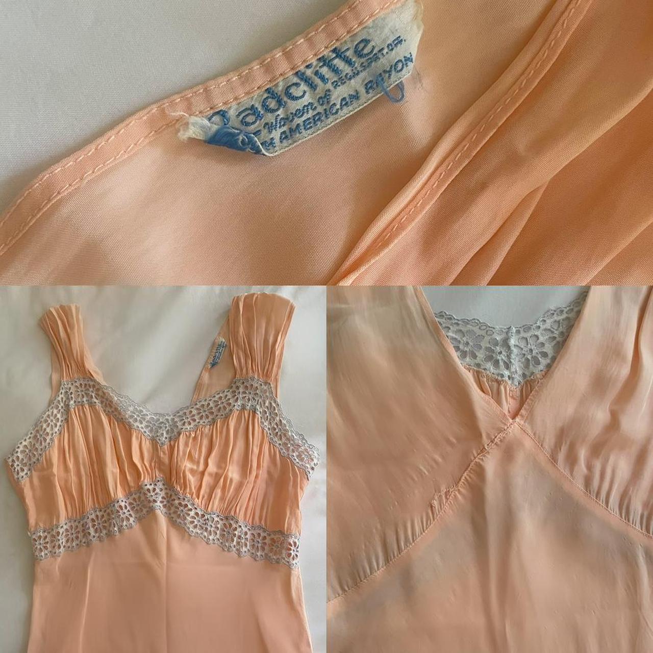 1940s vintage peachy pink & gray rayon bias cut lingerie gown