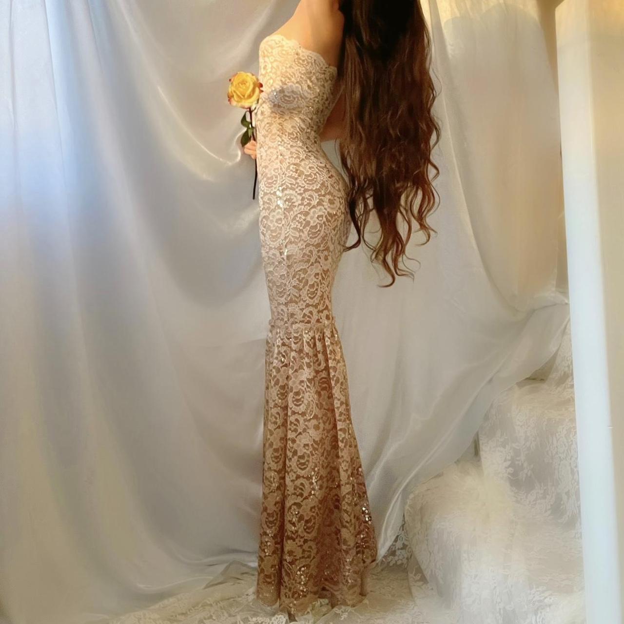 Golden Elysium Ombré Sparkly Lace Mermaid Dress