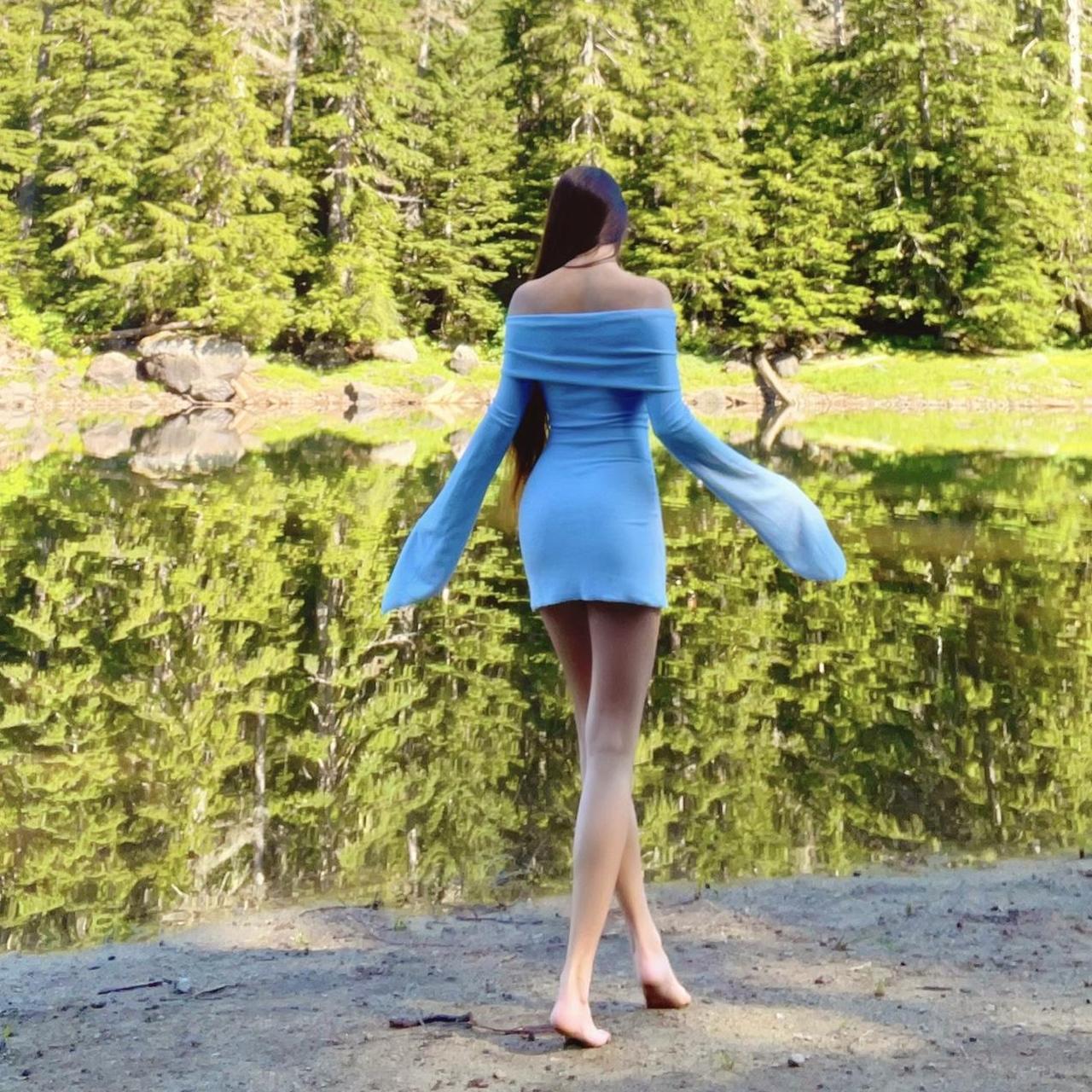 Aphrodite’s Angel Baby Blue Off the Shoulder Angel Sleeve Mini Dress