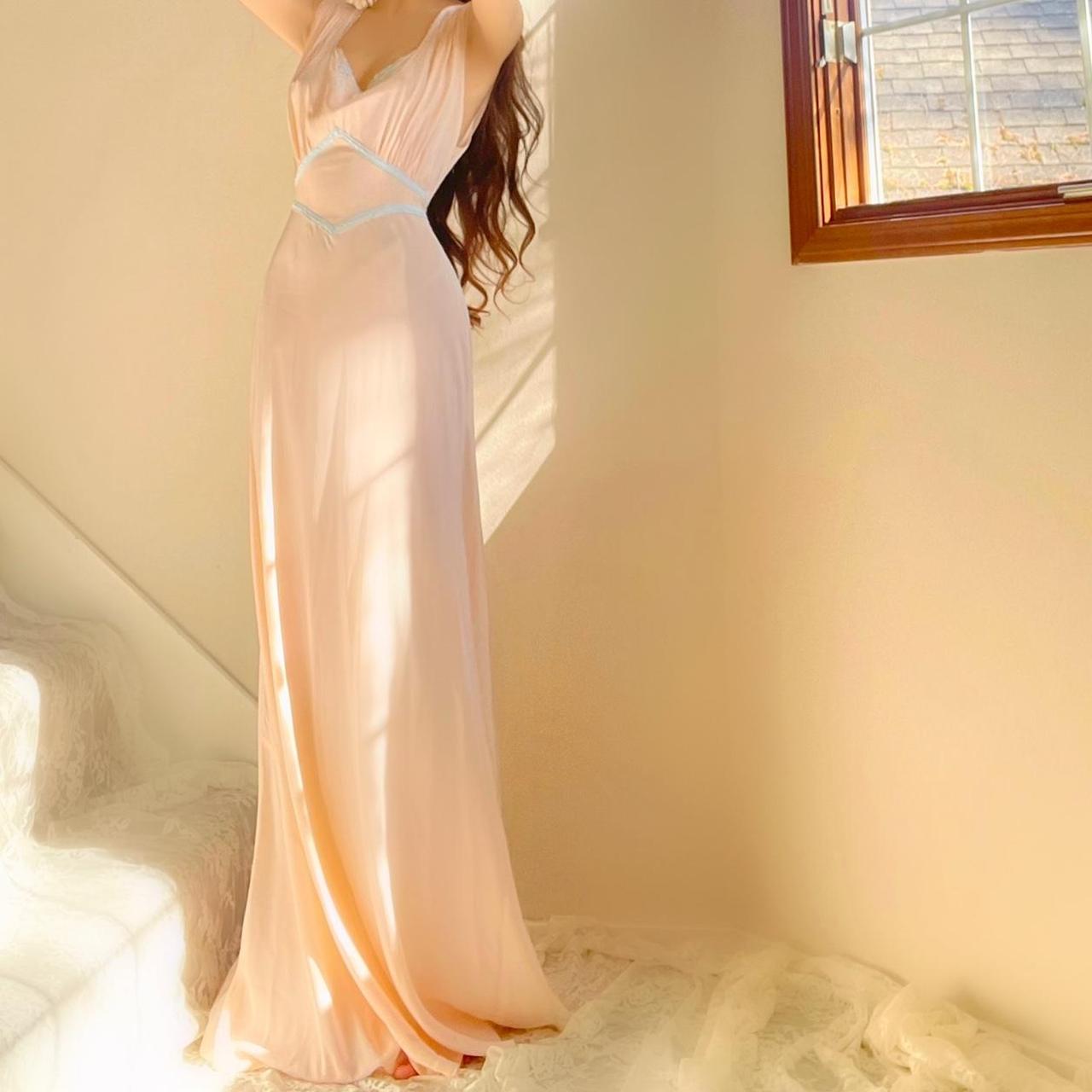 1940s pale pink/baby blue trim bias cut lingerie gown