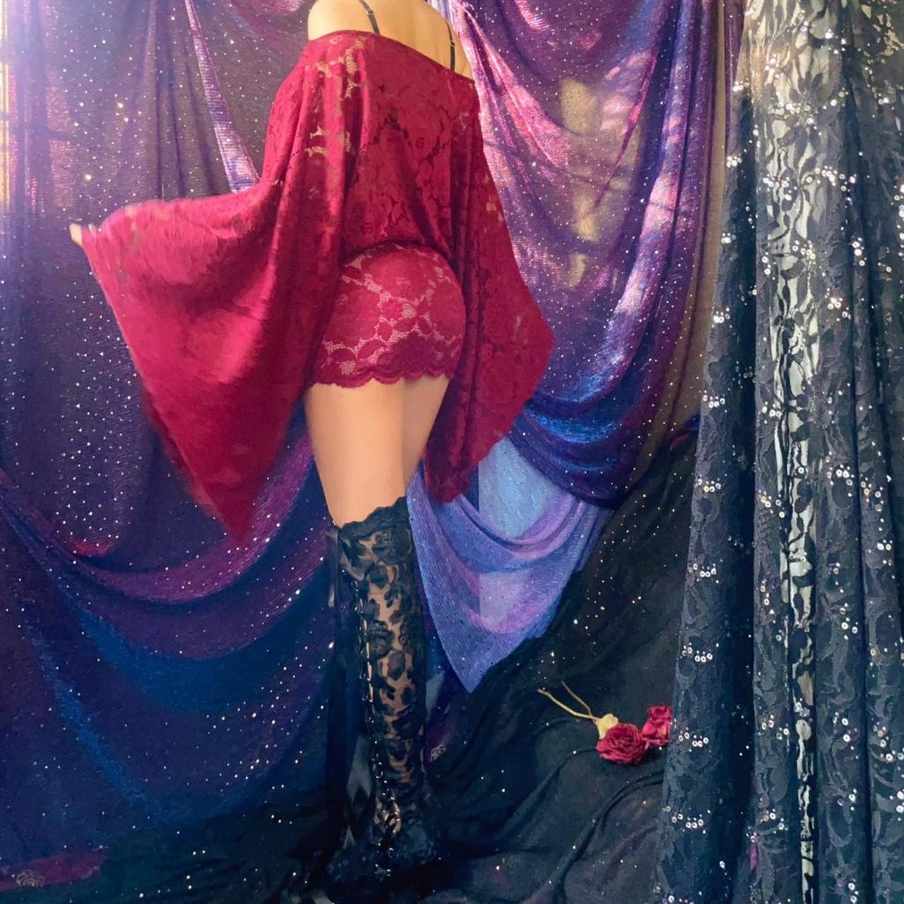 Burgundy/Maroon Lace Draped Batwing Mini Dress