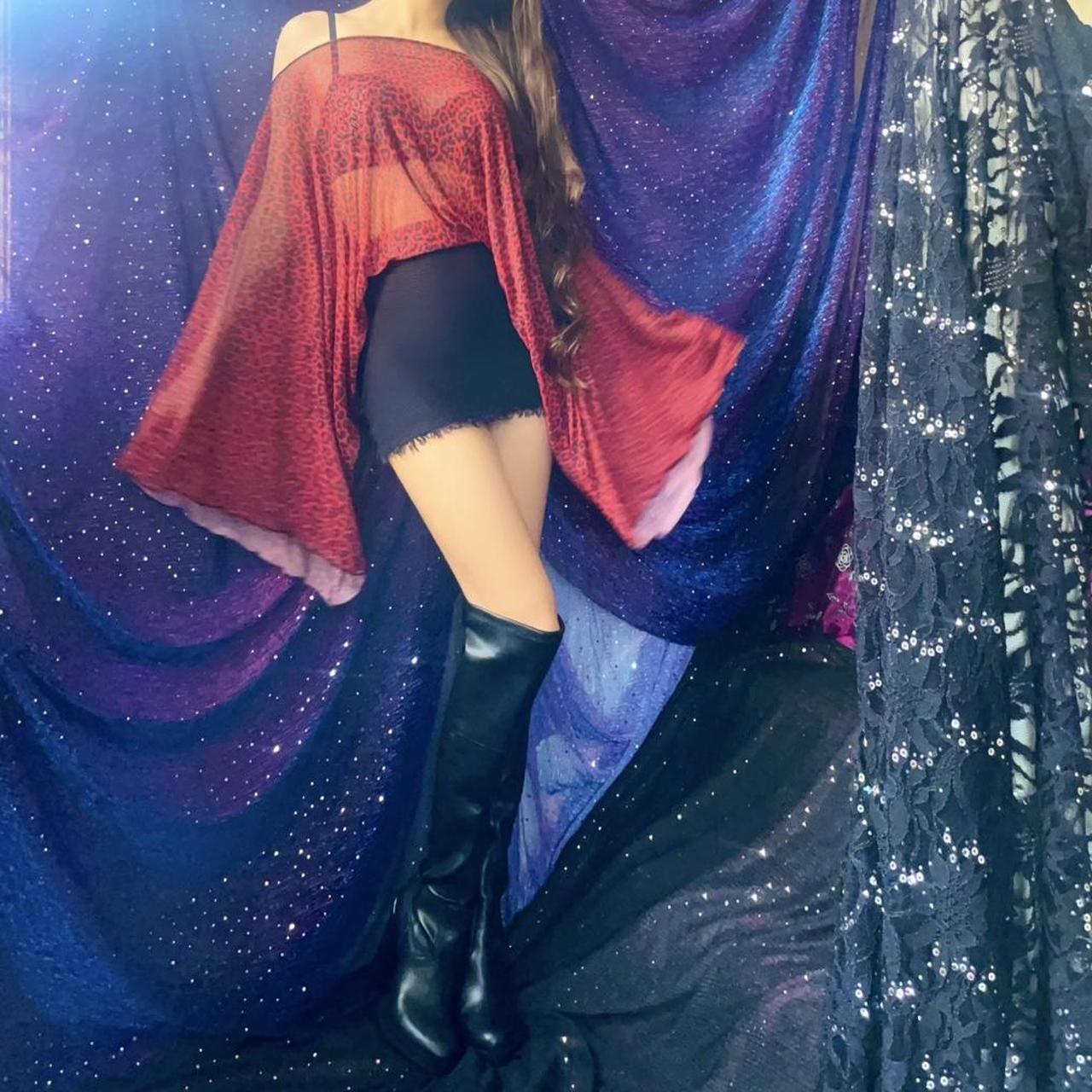 Red Leopard Mesh & Black Draped Batwing Sleeve Mini Dress