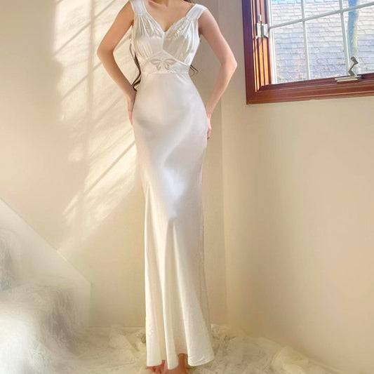 1930s antique bias cut white butterfly honeymoon bridal lingerie gown