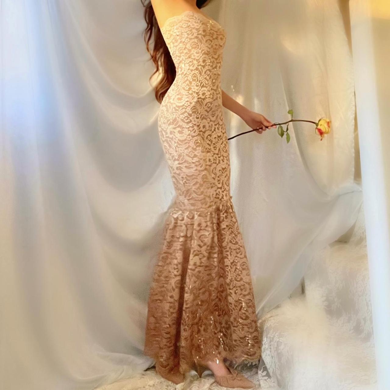 Golden Elysium Ombré Sparkly Lace Mermaid Dress
