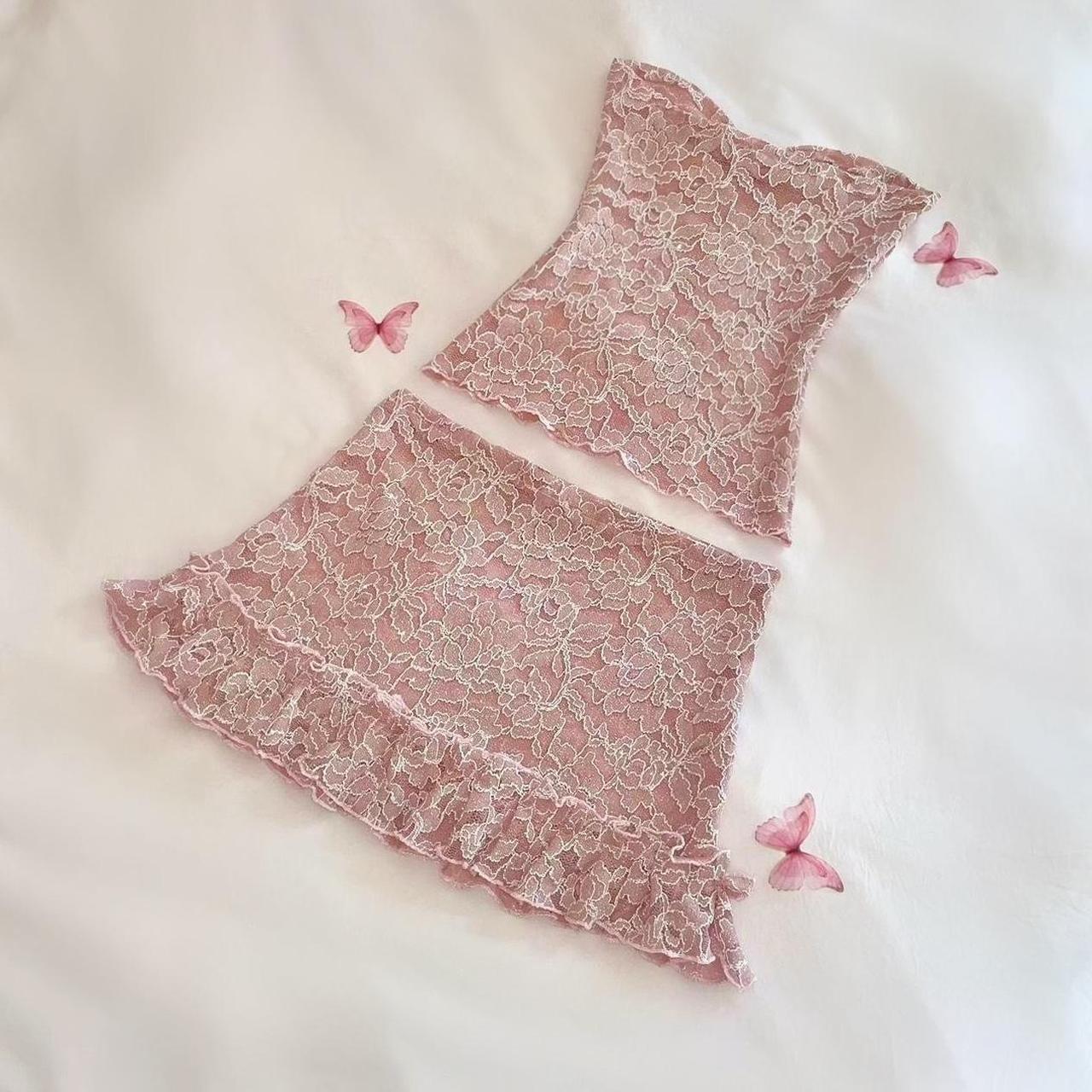 Mauve Sparkly Tube Top + Ruffle Mini Skirt Matching Set