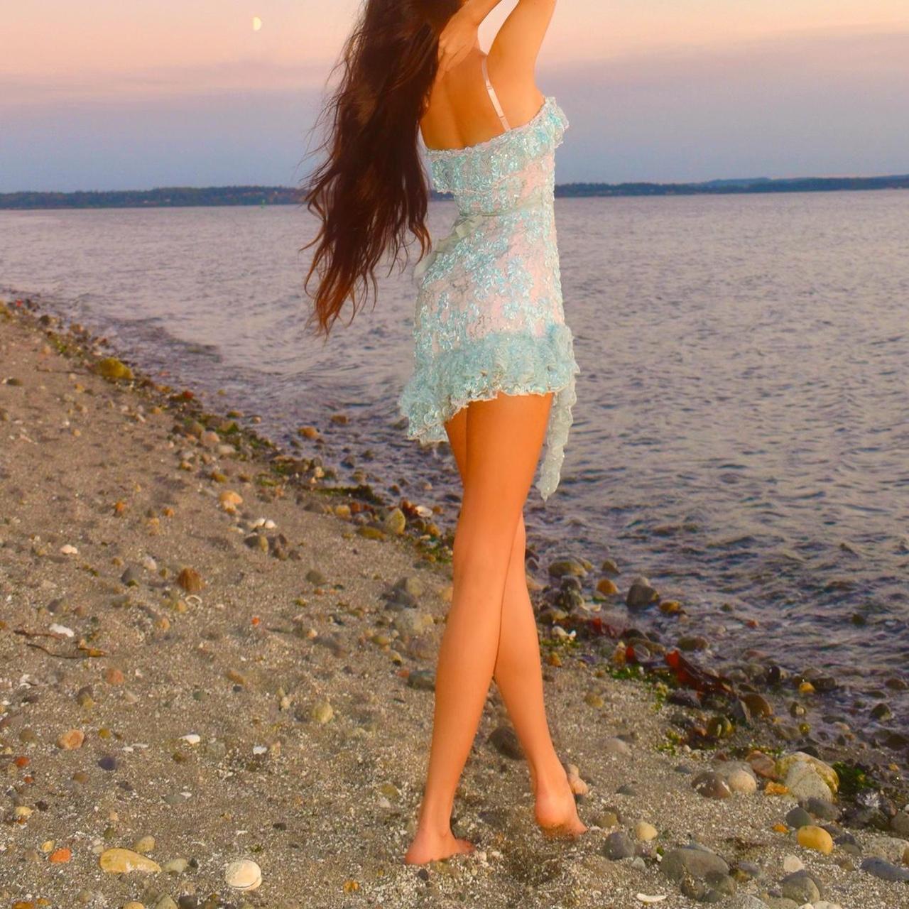 Sirena Ballerina Baby Blue/Pink Lace Ruffled Mini Dress