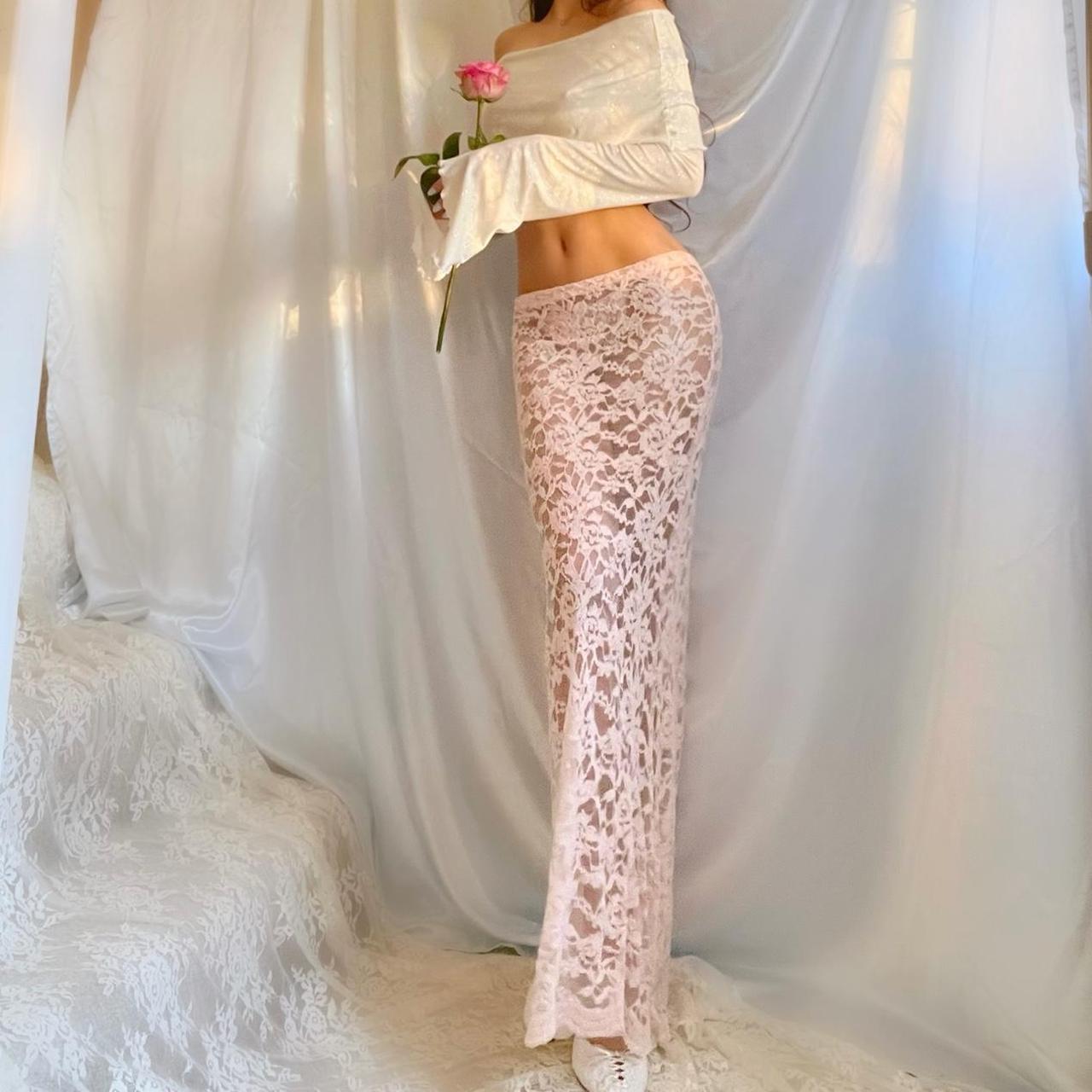 Baby Pink Lace See Through Mermaid Maxi Skirt