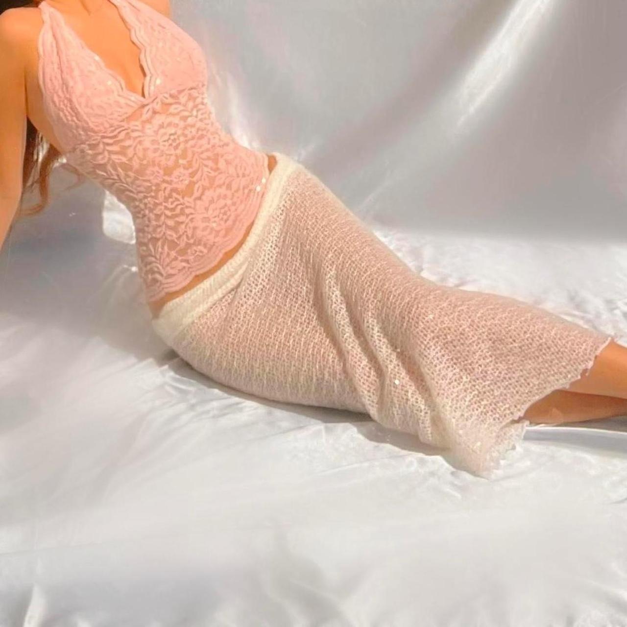 Handmade Baby Pink Sparkly Lace Mermaid Halter Top