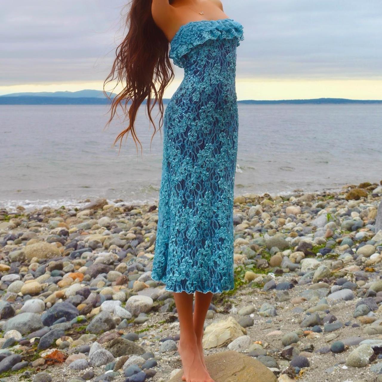 Baby Blue/Navy Sparkly Lace Mermaid Midi Dress