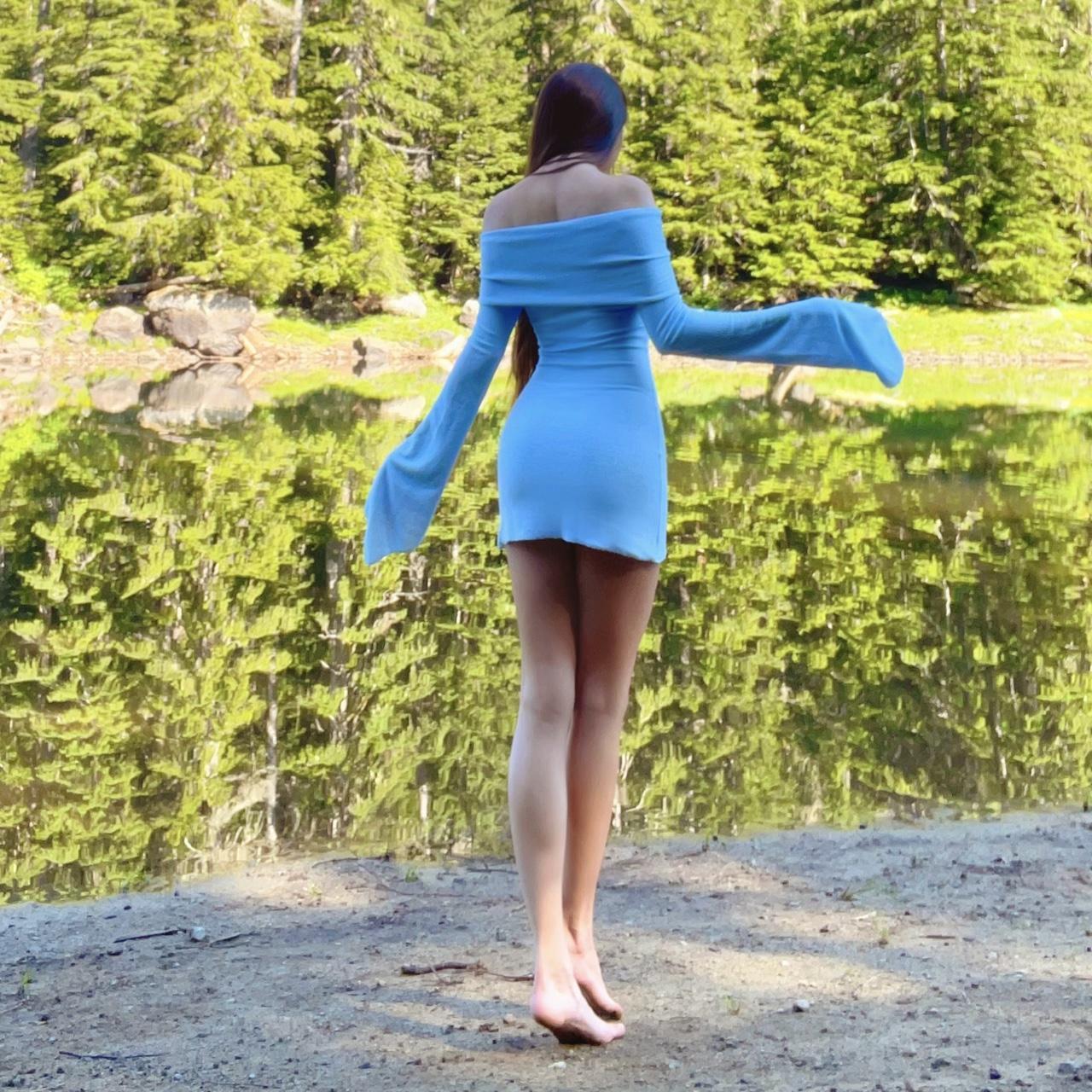 Aphrodite’s Angel Baby Blue Off the Shoulder Angel Sleeve Mini Dress