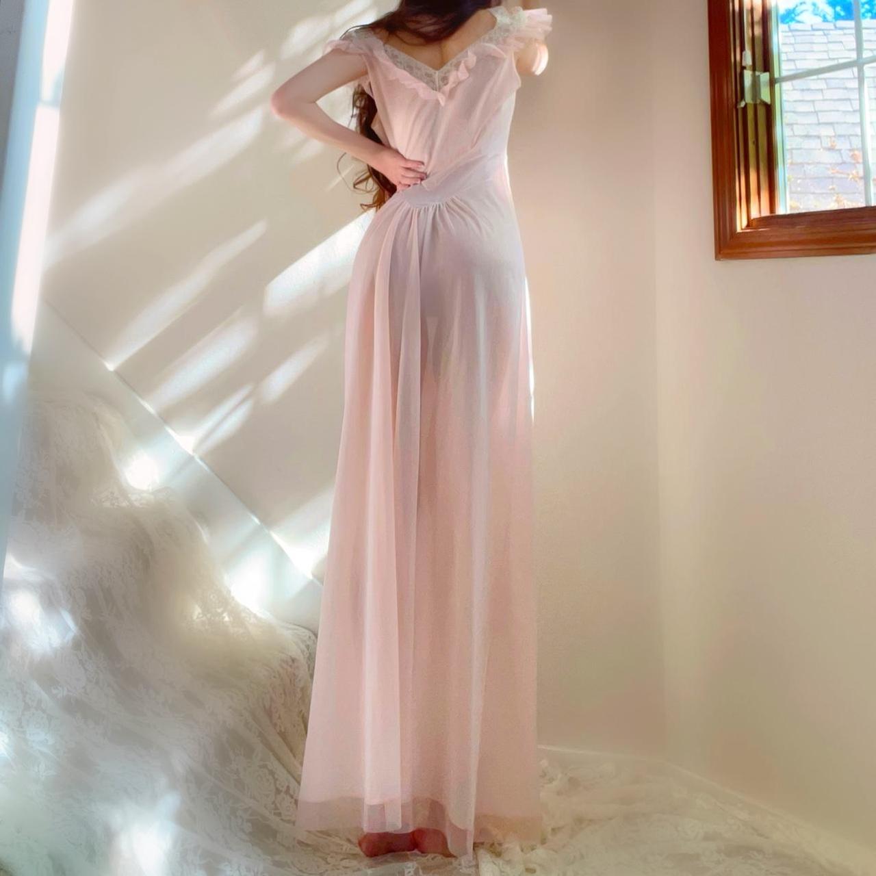 1940s Vanity Fair baby pink ballerina princess ruffled sheer nylon lingerie gown