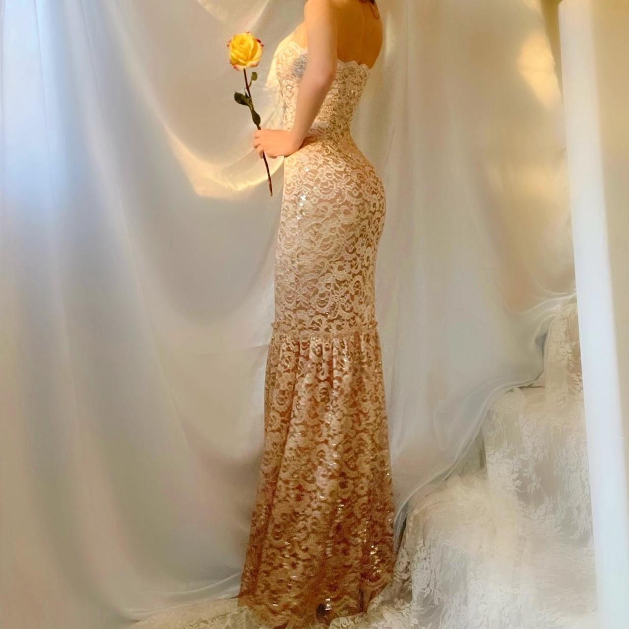 Golden Elysium Ombré Sparkly Lace Mermaid Dress