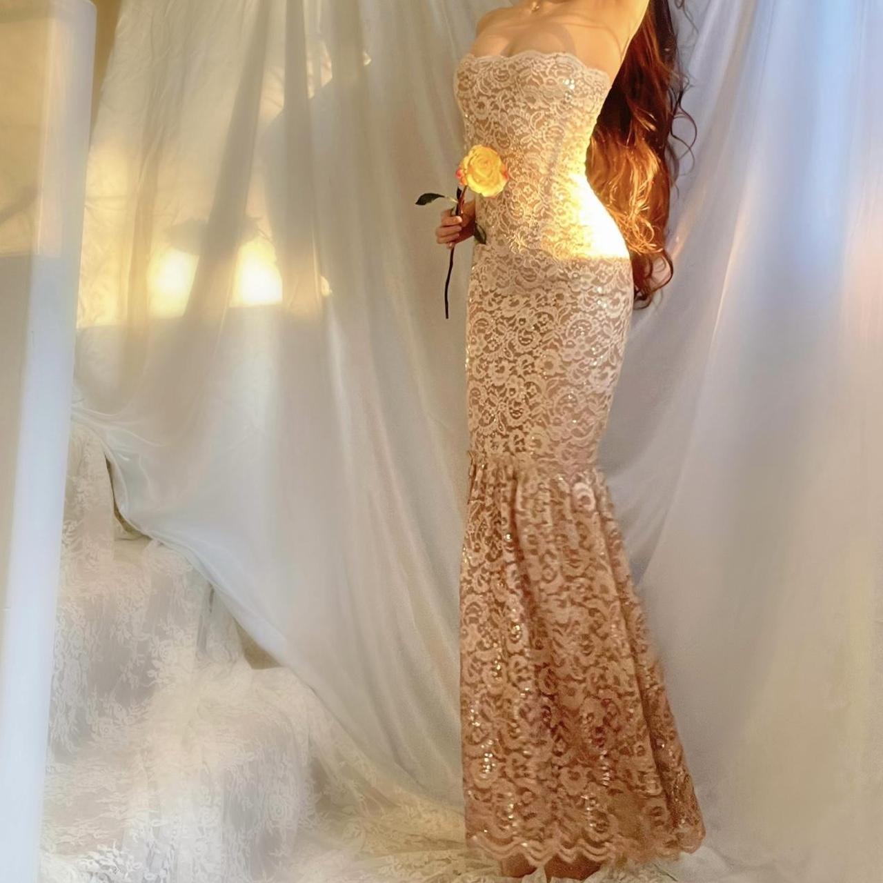 Golden Elysium Ombré Sparkly Lace Mermaid Dress