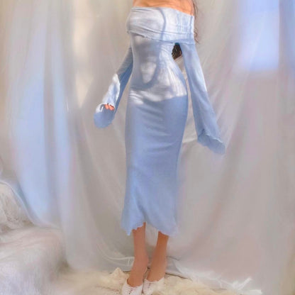 Aphrodite's Angel Baby Blue Off the Shoulder Mermaid Midi Dress