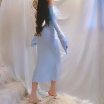 Aphrodite's Angel Baby Blue Off the Shoulder Mermaid Midi Dress