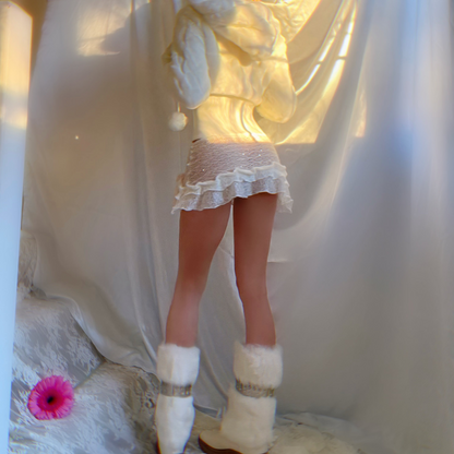 Snow Angel Sparkly Crochet Ruffle Ultra Mini Lingerie Skirt