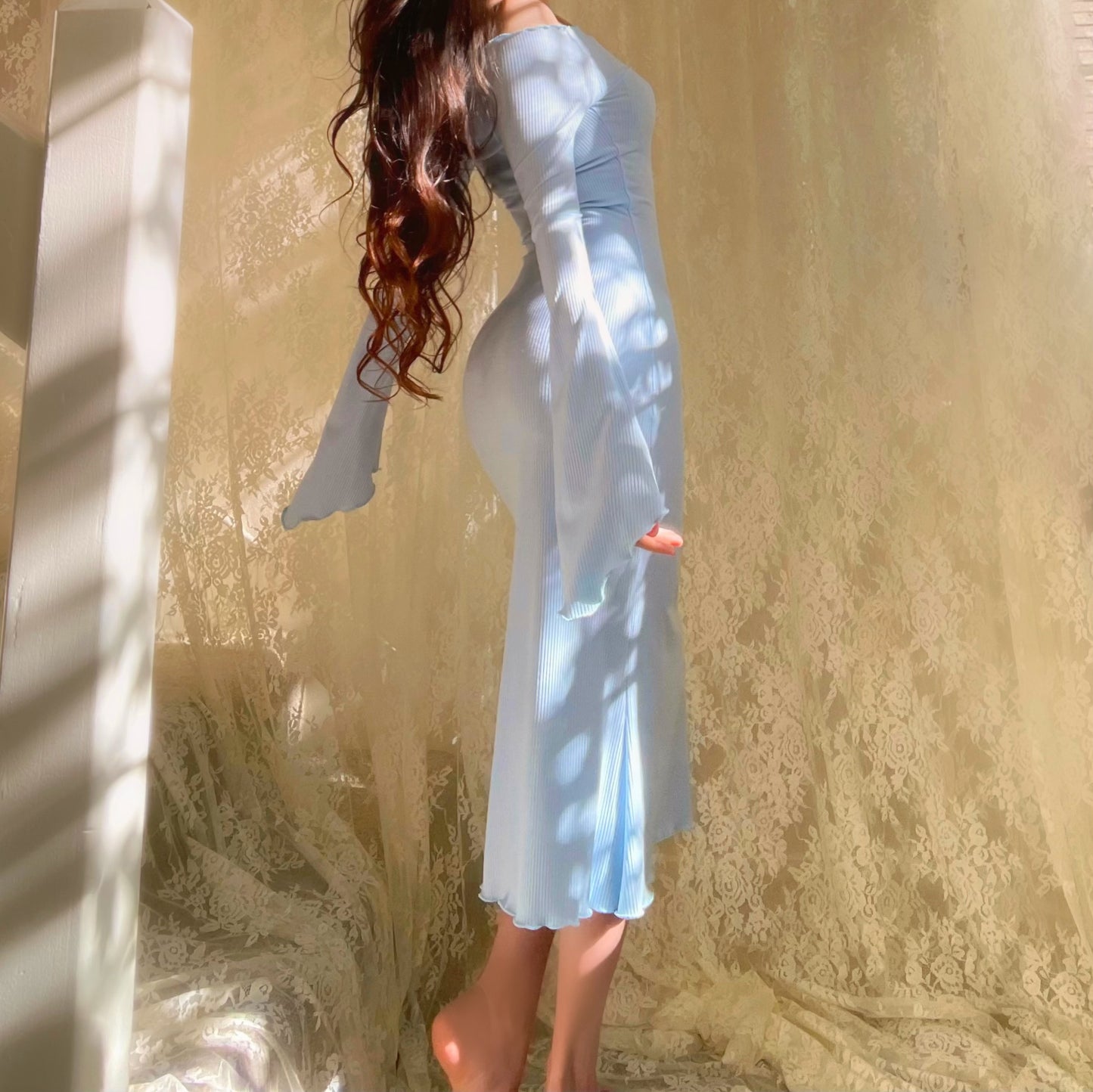 Baby Blue Baby Off the Shoulder Angelic Midi Dress