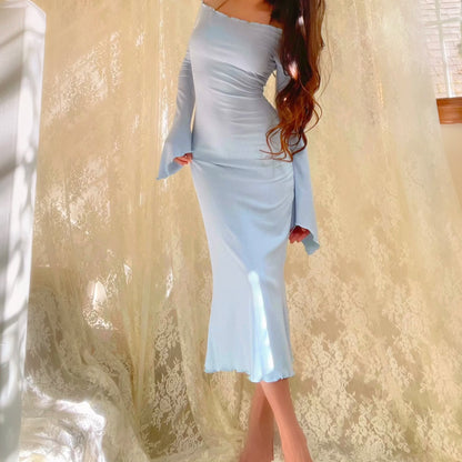 Baby Blue Baby Off the Shoulder Angelic Midi Dress