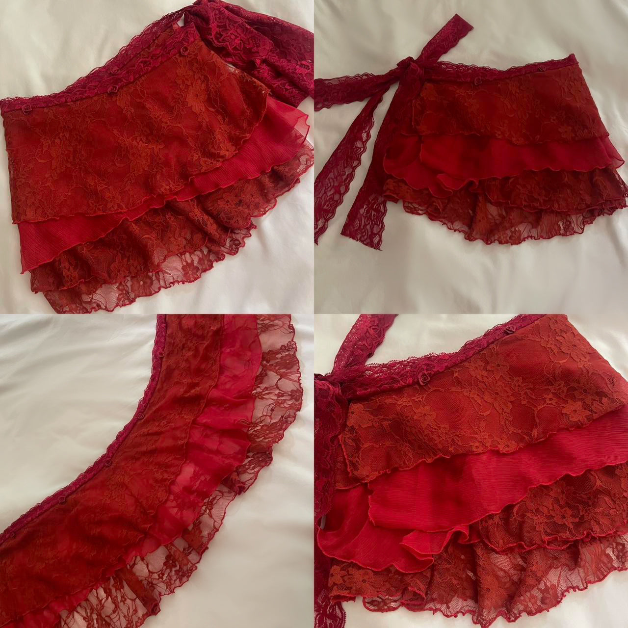 Burnt Red Lace & Silk Layered Ballet Wrap Skirt
